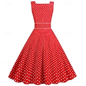 olcso Ruhák-Retró 1950-es Rockabilly Ruhák Swing ruha Pöttyös Női Farsang Álarcos mulatság Hétköznapi viselet Lánybúcsú Felnőttek Ruha Hazatérő ruhák