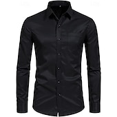  Camisa Casual Clássica Masculina Trajes de Recepção Ajuste Padrão Manga Longa Lapela Cor Sólida Poliéster Preto Azul Céu Cinza 2025
