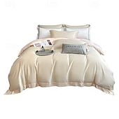 economico Set copripiumino-Set di Biancheria da Letto in Cotone Egiziano Bianco Solido Luxury Soft Brushed con Bordo Scolpito Completo Copripiumino Copripiumino per Regine e King Size con Federe
