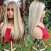 preiswerte Echthaarperücken mit Stirn-Spitzenkappe-100 % unbehandeltes Remy-Menschenhaar, aschblonde Perücke mit Ombre-Highlights, ohne Klebstoff, 5 x 5 Verschluss, Perücken mit glattem Knochen, 13 x 4 Lace-Front-Perücke mit vorgezupftem Babyhaar für