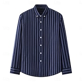 cheap Men&#039;s Elite Shirts-Men&#039;s Oxford Shirt Black Navy Blue Green Light Grey Dark Grey Long Sleeve Striped Vertical Stripes Button Down Collar School Wedding Buttons Clothing Apparel Neutral Fashion Daily