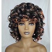 economico Parrucche trendy sintetiche-parrucche ricce per donne nere parrucche corte grandi e ricce per donne parrucca afro ondulata con frangia parrucche sintetiche naturali carine per donne afroamericane