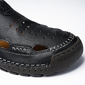 cheap Casual Sandals-Men&#039;s Brown Leather Slip-On Sandals with Perforated Detailing and Stretch Panels – Comfortable and Stylish for Casual Wear, Outdoor and Summer Activities