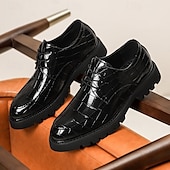 baratos Formal-sapatos derby marrom masculino - couro sintético com relevo de textura de crocodilo, calçados estilosos e versáteis para homens, ideais para uso casual, no escritório e no dia a dia
