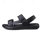 cheap Vacation Sandals-Men's Black Sport Sandals with Adjustable Buckle Straps, Comfortable Design for Outdoor, Casual and Summer Activities