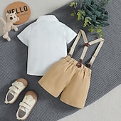 abordables Costume formel pour garçon-3 Pièces Costume de Porteur d&#039;Alliance  Garçon Enfants Bébé Chemise &amp; Short Ecole Formel Soirée Mode Doux Couleur unie Col en V Blanche Coton