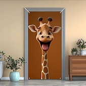 tanie Okładki drzwi-Zabawne Zwierzęta Dekoracje Drzwi Pokrycia Drzwi Giraffe Gobelin Zasłona Drzwi Dekoracja Tło Wewnątrz/Zewnątrz Baner Drzwi dla Domku Wiejskiego