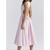 cheap Dresses-Retro Vintage 1950s Midi Dress Flare Dress Spaghetti Strap Corset Solid Color A-Line Slash Neck Women&#039;s Masquerade Wedding Vacation Tea Party Adults&#039; Dress