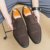 abordables Officiel-chaussures à double boucle marron pour hommes, tige en daim avec détails de boucle, chaussures élégantes pour les occasions formelles et décontractées