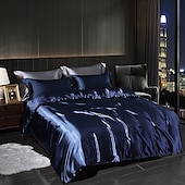 cheap Duvet Cover Sets-4 Pieces Satin Silk Bedding Set with Fitted Sheets Duvet Cover Sets Summer Solid Color Comforters Covers with 2 Pillowcases