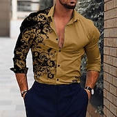 abordables Chemises habillées pour hommes-Homme Floral Chemise manche longue Mode Design Décontractées du quotidien Vacances Sortie Printemps été Col rabattu Impression 3D Bouton bas Noir Rouge Bleu Marron Vert