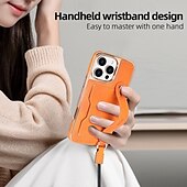 abordables Coques iPhone-Coque de téléphone pour iPhone 16 Pro Max Plus iPhone 15 Pro Max Plus iPhone 14 13 12 Pro Max Plus coque arrière avec support avec lanière avec bracelet rétro TPU plaqué