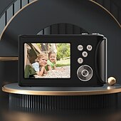 abordables Cámara y fotografía-Cámara de vídeo digital compacta de bolsillo para cine, con enfoque automático, 64 MP, 4K, detección de rostros, zoom de 18x de 2,4 pulgadas, batería recargable de 650 mAh