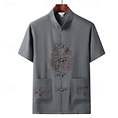 economico camicia da uomo con bottoni-Per uomo Camicia Camicia Estiva Camicia casual Camicia da Spiaggia Camicia con Bottoni Rosso Blu marino Verde Grigio chiaro Grigio scuro Manica Corta Drago Collo alla coreana Vacanza Camicia hawaiana
