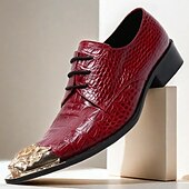 abordables Chaussures de Costume Élémentaires-Chaussures de ville en cuir rouge à motif crocodile premium avec embout doré tête de lion dorée – Chaussures formelles élégantes pour occasions spéciales