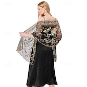 cheap Wedding Guest Wraps-Ladiery Sequin Floral Shawls and Wraps for Evening Dresses,Women sparkly Sheer Mesh Wedding Shawls for Evening Party