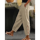  Femmes Coton Chinos Pantalon d'été Mode Streetwear Longueur cheville Taille haute Uni Avec Poches Ceinture Élastique Confortable Doux Micro-Élastique Extérieur Rue Marron foncé Vert foncé Vin Rouge