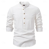 economico Camicie Popover da Uomo-Per uomo Camicia Camicia popover Camicia estiva Maglietta informale Camicia da spiaggia Camicia con bottoni Nero Bianco Albicocca Manica lunga Jacquard Tinta unita / tinta unita A fascia Da mare