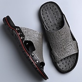 preiswerte Lässige Sandalen-lässige braune Slide-Sandalen für Herren mit Krokoprägung und strapazierfähiger Gummisohle – bequeme Outdoor-Schuhe für Sommer, Strand und Alltag