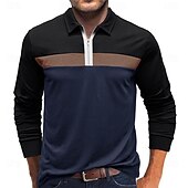 cheap Men&#039;s Rugby Polo-Men&#039;s Color Block Rugby Polo Long Sleeve Polo Shirts Quarter Zip Fashion 3D Print Modern Daily Holiday Going out Patchwork Spring &amp;  Fall White Wine Navy Blue