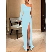 economico NERO-Abito da sera a tubino elegante abbigliamento formale lunghezza del pavimento maniche lunghe una spalla invitati a matrimoni tessuto elasticizzato con eleganza slit colore puro Masquerade Dress 2025
