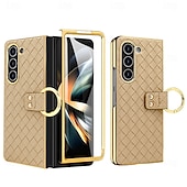 cheap Samsung Cases-Phone Case For Samsung Galaxy Z Fold 6 Z Fold 5 Z Fold 4 Back Cover Ring Buckle Shockproof Retro PU Leather