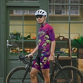 お買い得  メンズジャージ-男性用 サイクリングジャージー スカル 半袖 バイク Tシャツ ジャージー 3つのリアポケット付き マウンテンサイクリング 速乾性 人間工学デザイン ウィッキング 高通気性 スポーツ バイオレット ブラック 濃い紫色 衣類