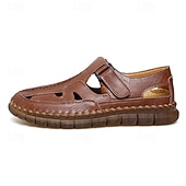 cheap Casual Sandals-Men's Brown Faux Leather Fisherman Sandals with Velcro Strap, Breathable Design and Comfortable Sole for Summer, Outdoor Activities and Beach Wear
