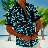 voordelige Geometrisch patroon-Voor heren Geometrisch Lijnen / golven Overhemd Overhemd met knopen Korte mouw Mode-casual Vakantie Feestdagen Strand Kleding Zomer Herfst Strijkijzer 3D-afdrukken shirts met kraag Voorste zak Rood
