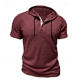 preiswerte Lässige T-Shirts für Herren-Herren T Shirt T-Shirt Kurzarmshirt Kurzarm Mit Kapuze Sommer Einfach Mode Designer Basic Knöpfe Urlaub Straße Ausgehen Wein Top T-Shirt für Herren
