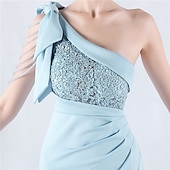 preiswerte BLAU-Meerjungfrau  Trompete Abendkleid Elegantes Kleid Formelles Abendparty Bodenlang Ärmellos Ein Schulter Spitze mit Schleife(n) Perlen Schlitz