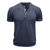billige Uformell Henley T-skjorte-Herre Vaffel Henley-skjorte Henly-skjorte Strikk T-skjorte Kortermet Helfarge عادي Strikketøy Fritid hverdag Knapper Strikket Henley utendørs Avslappet Daglig Sommer Vår &amp; Vinter Svart Hvit Grå