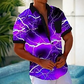 billiga Geometriska mönster-Herr 3D Print Lättning Skjorta Knapp upp skjorta Kortärmad Mode Casual Semester Helgdag Standkläder Sommar Vår Nedvikt 3D-utskrift krage skjortor Främre en ficka Rubinrött Blå Purpur