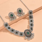 abordables Conjuntos de joyas-Conjuntos de joyas para novias, 1 juego de pendientes de aleación de diamantes de imitación, collar, conjunto de joyas artísticas de moda elegante para mujer para bodas, invitados a la boda, fiesta,