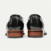 abordables Mocasines de cuero de primera calidad-Mocasines negros sin cordones de piel de vacuno de primera calidad para hombre con detalles en naranja en contraste, estilo formal para negocios y eventos especiales