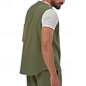 billiga Gym-toppar-Herr Linneskjorta Linne Väst Ärmlös Knapp Sommar Ensfärgat Slät Mode Klassisk Bekväm Ledigt Gata Sport Mörkgul Topp t-shirt för män