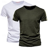 baratos Camisetas de Algodão e Linho-Homens Camiseta T-shirt Camiseta de bambu Manga Curta Gola Redonda Verão Tecido Moda Designer Básico Estilo Clássico Férias Rua Para Noite Preto+ Cáqui Branco+Verde Exército Azul+Caqui Top Tee para