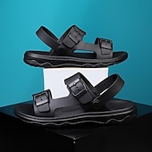 cheap Vacation Sandals-Men's Black Sport Sandals with Adjustable Buckle Straps, Comfortable Design for Outdoor, Casual and Summer Activities