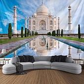 baratos tapeçaria de paisagem-Tapeçaria de Parede do Taj Mahal Paisagem Grande Tapeçaria Mural Decoração Fundo Fotográfico Cobertor Cortina Decoração para Casa Quarto Sala de Estar
