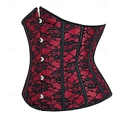 cheap Accessories and More-Retro Vintage Punk &amp; Gothic Corset Underbust Corset Bustier Lace up 14 Bones Floral Women&#039;s Fantasy Halloween Carnival Party Casual Daily LARP Adults&#039; Corset