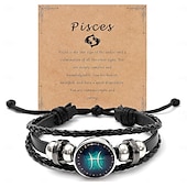 billiga Festtillbehör-multilayer constellation zodiac läder armband handgjorda vävda stjärntecken wrap armband armband för kvinnor män smycken födelsedagspresent