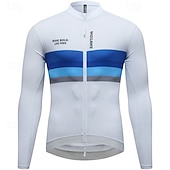 abordables Maillots pour hommes-Homme Maillot de cyclisme Bloc de Couleur manche longue Cyclisme Maillot avec 3 poches arrière VTT Vélo tout terrain Séchage Rapide Respirant Des sports Blanche Bleu Vêtement Tenue