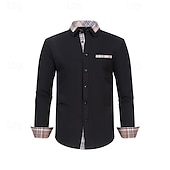 preiswerte Businesshemden für Herren-Herren Hemd Kleidhemd Knopfhemd Farbblock Hochzeit Täglich Dunkelgelb Schwarz Weiß Rosa Langarm Umlegekragen Frühling &amp; Herbst Bekleidung Patchwork