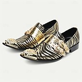 baratos Sapatos Sociais Elementares-Mocassins em Couro de Vaca Premium Masculinos com Padrão de Zebra Ousado e Design de Dupla Fivela com Ponta Dourada–Calçados Estilosos e Confortáveis para Ocasiões Formais e Fashion-forward