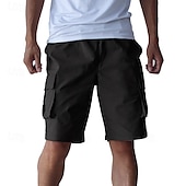 baratos Ar livre-Homens Bermuda Cargo Calção Shorts de verão Shorts de Trilha Com Cordão Cintura elástica Bolso multi Tecido Conforto Vestível Comprimento do joelho Ao ar livre Esporte Diário Moda Casual Preto Azul