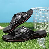 preiswerte Lässige Sandalen-Schwarze Herrensandalen mit Kreuzriemen, Krokoprägung und bequemer Gummisohle – lässiges Outdoor-Schuhwerk für Sommer, Strand und Alltag