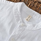 economico Casual da lavoro-Per uomo Camicia Camicia di lino Camicia casual Camicia con Bottoni Camicia di cotone Semplice Vacanza Camicia hawaiana Bianco Blu marino Cachi Grigio Manica Lunga Colletto alla coreana Primavera
