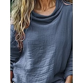 levne Boho topy-Dámské Košile Halenka Bavlněné lněné košile Pevná barva Základní Na běžné nošení Dlouhý rukáv Tričkový Nabíraný krk Běžné topy Denní Černá Světlá růžová Vodní modrá Světle šedá Růžová Léto