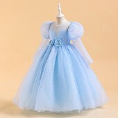 preiswerte Kleider für die Blumenmädchen-Blumenmädchenkleid Mädchen Formelle Kleidung Prinzessinenkleid Hochzeitskleidung Party Kleid Leistung Besondere Anlässe Prinzessin Süß Feste Farbe Langarm Rundhalsausschnitt Weiß Gelb 4-13 Jahre