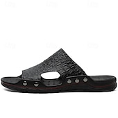 preiswerte Lässige Sandalen-lässige braune Slide-Sandalen für Herren mit Krokoprägung und strapazierfähiger Gummisohle – bequeme Outdoor-Schuhe für Sommer, Strand und Alltag